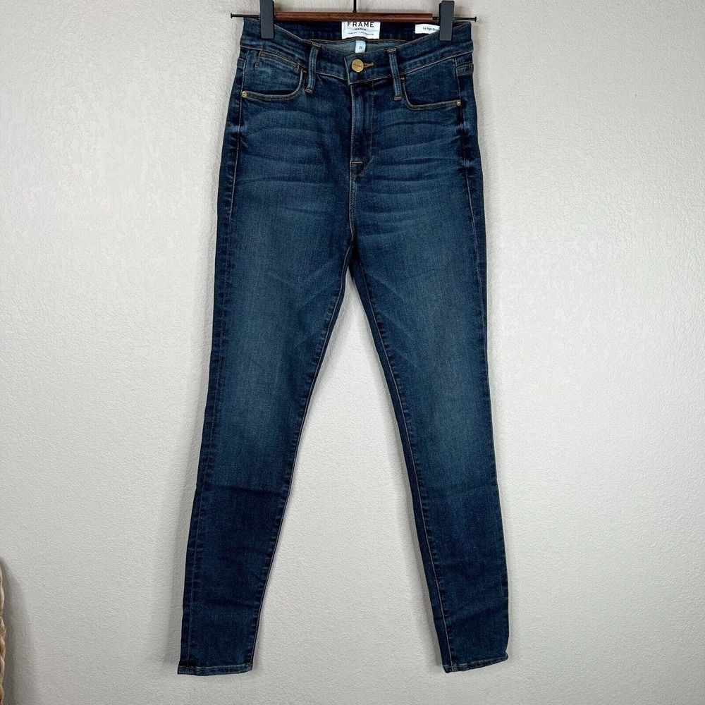 FRAME Womens Le High Skinny Jeans Size 26 Pelton Blue Stretch Denim Dark Wash